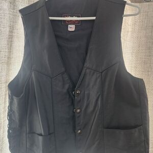 Men's Black Leather Button Vest by